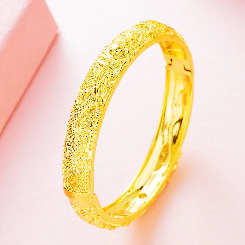 Dragon Phoenix Wedding Buckle Bracelet Women's 24K Gold AU999 - Auspicious pure gold bracelet, must-have for weddings