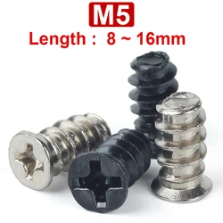 M5 Nickel Plated Silver/Black Flat Head Flat Tail Coarse Thread Self Tapping Screw Computer Desktop Case Fan Small Screw 100Pcs