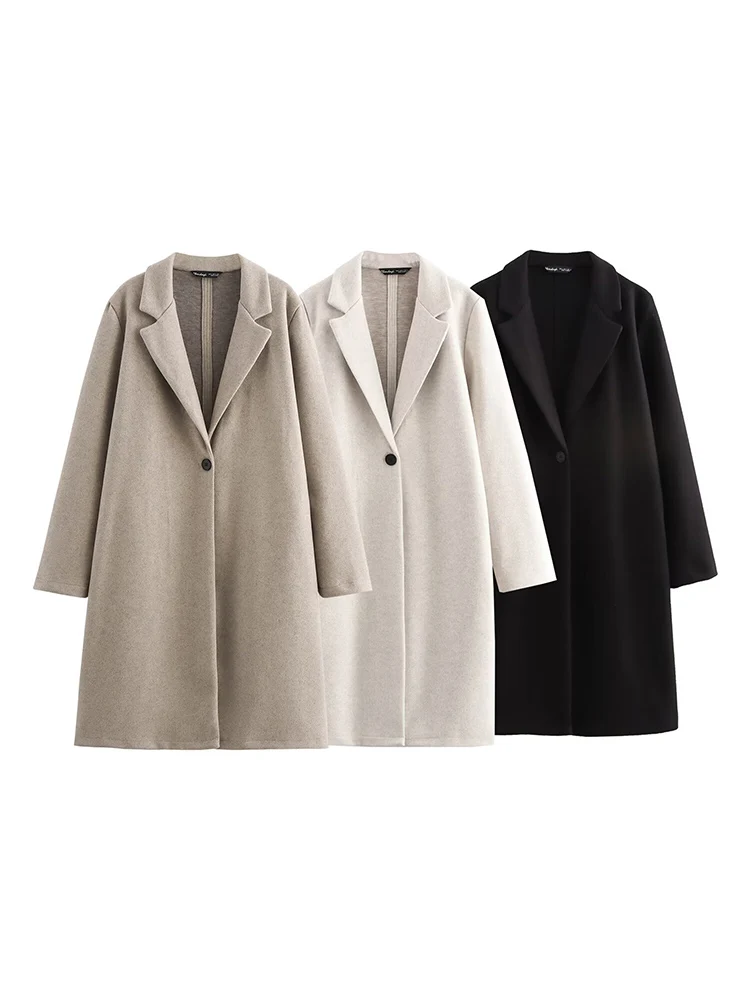 

European-style new women's fashionable and versatile solid color lapel long-sleeved button-down soft coat.