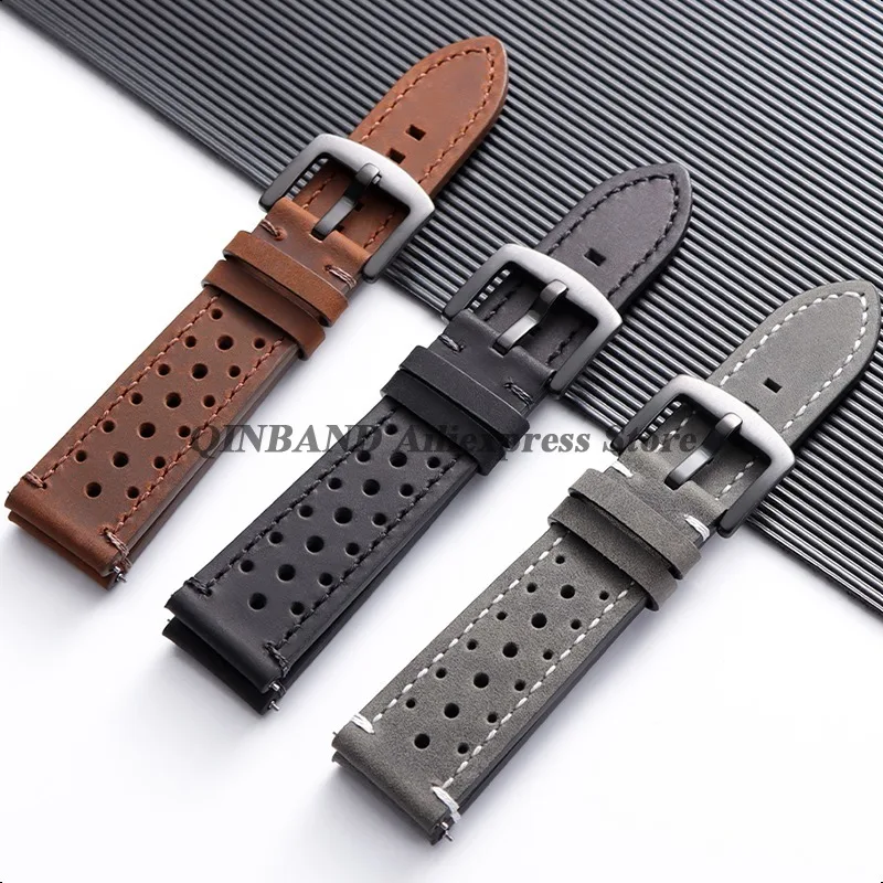 สายนาฬิกาหนังวัวแท้แบบนุ่ม ขนาด 18 มม. 19 มม. 20 มม. 21 มม. 22 มม. 24 มม. ระบายอากาศได้ดี สำหรับนาฬิกา Huawei Watch GT5/4 สายนาฬิกาแบบวินเทจ