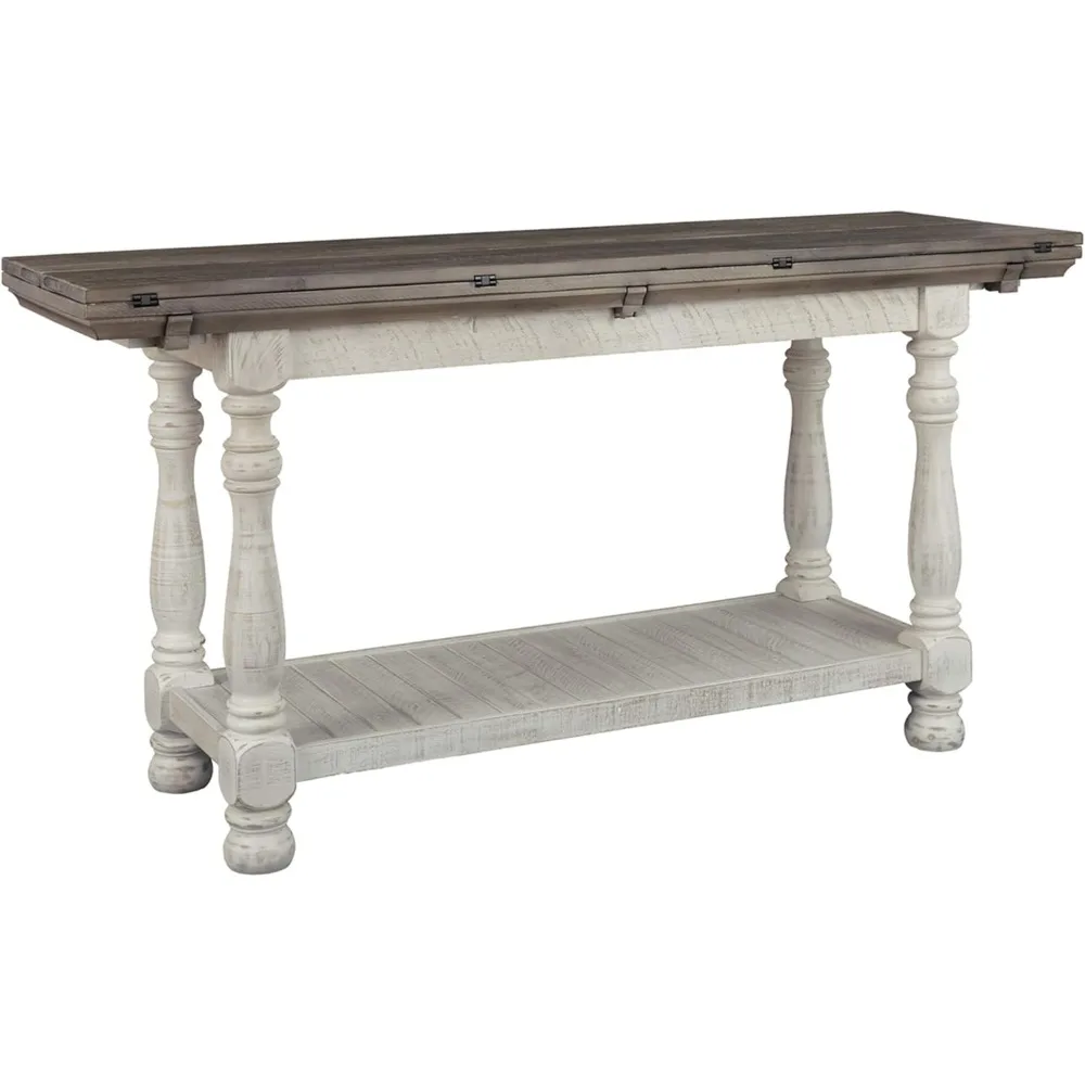 Havalance Farmhouse Sofa Table, Flip Top Design for Additional Dining Space and Fixed Lower Shelf, Gr