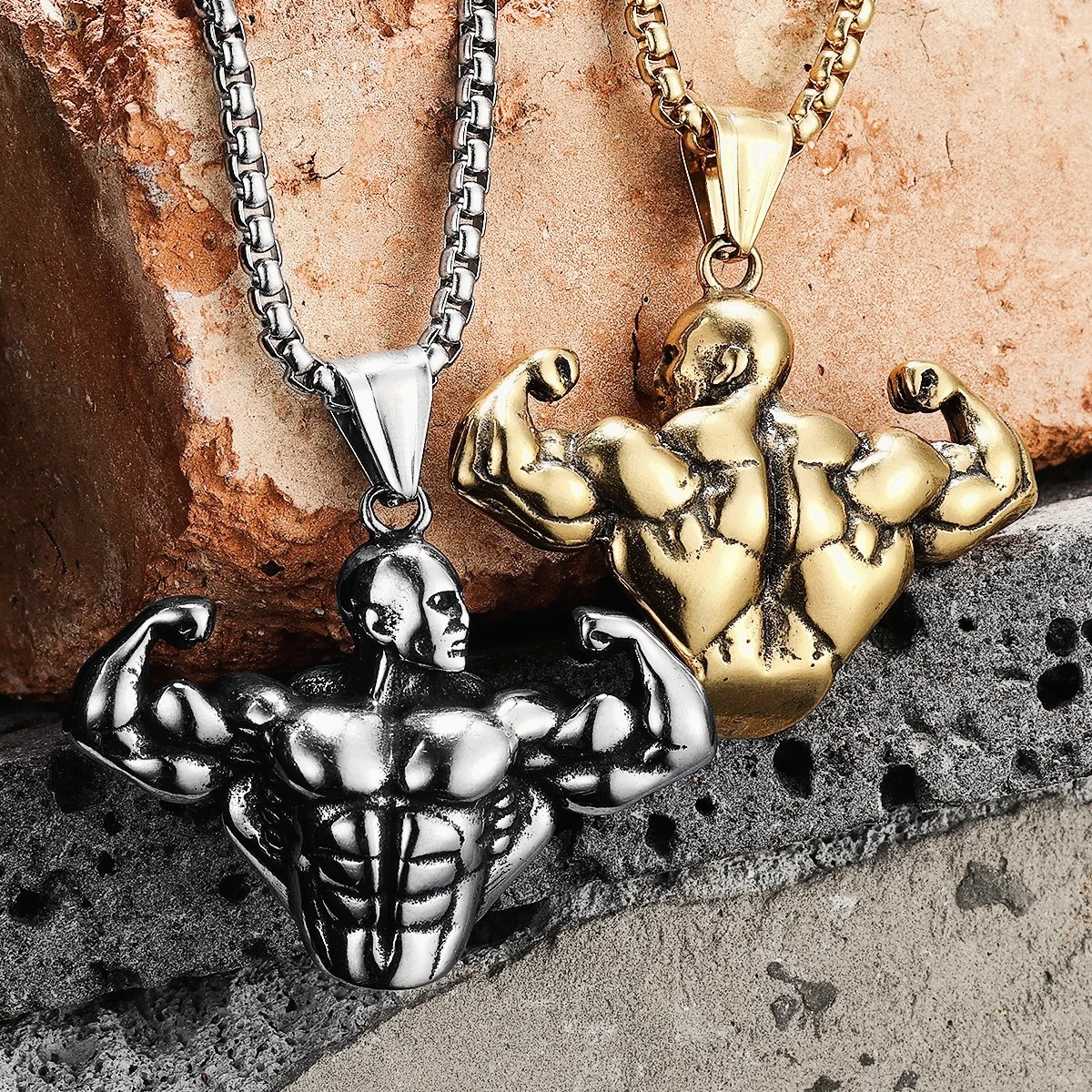 Muscle Gym Power Fitness Men Necklaces With Pendant Stainless Steel Jewelry For Women Punk HipHop Accessories Gifts Wholesale
