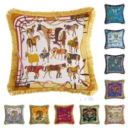 Luxury Horse Printed Cushion Cover Pillow Case  Tassel Pillowcase Chucky for Sofa Chair Living Room Body Bedroom Plaid