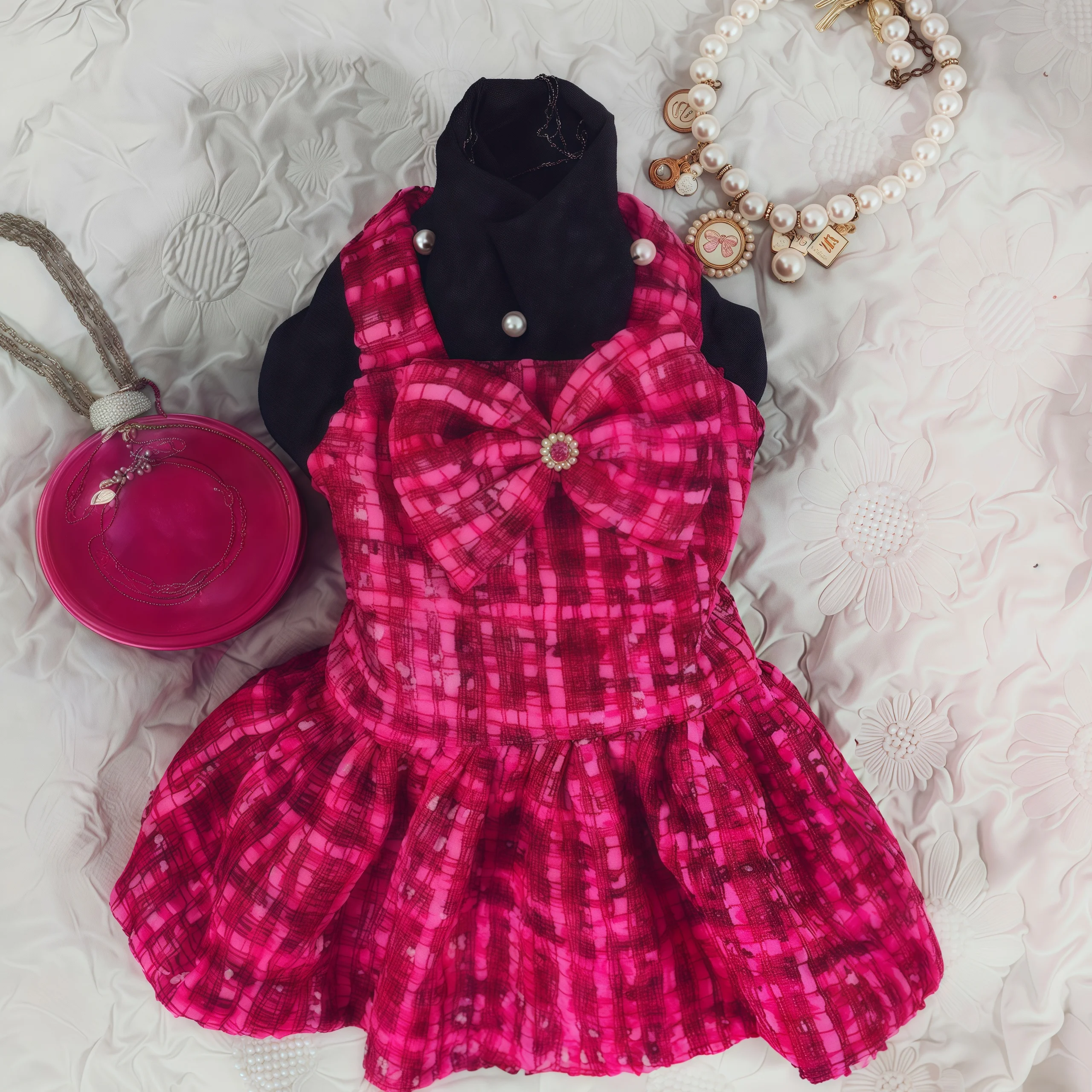 

Princess Dress for Small Dogs Autumn Winter Pet Clothes with Rose Pink Bow Puff Skirt Style for Schnauzer Bichon