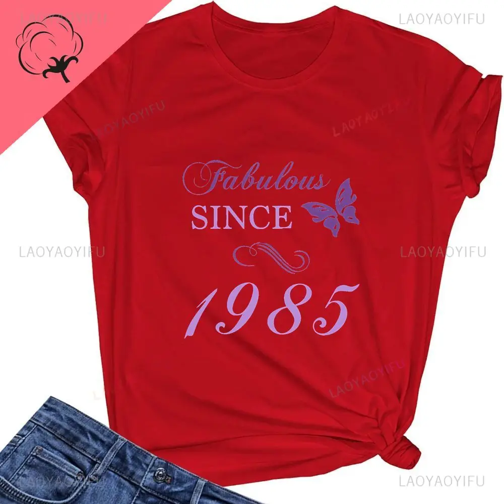 تي شيرت محظوظ لمدة 40 عامًا - تي شيرت قطني منقوش بأكمام قصيرة على الموضة لصيف 1985 #6