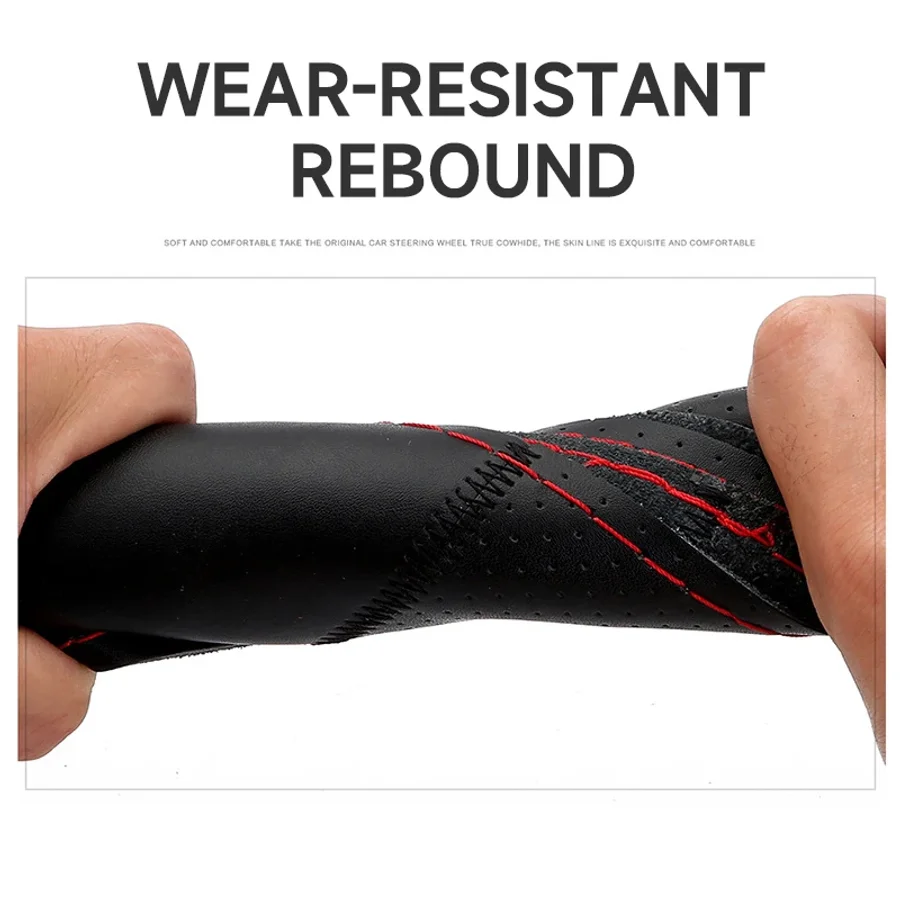 Genuine Leather Car Steering Wheel Cover with Needles Thread DIY Braid 37-38cm Anti-Slip Cowhide Steer-Wheel Protector