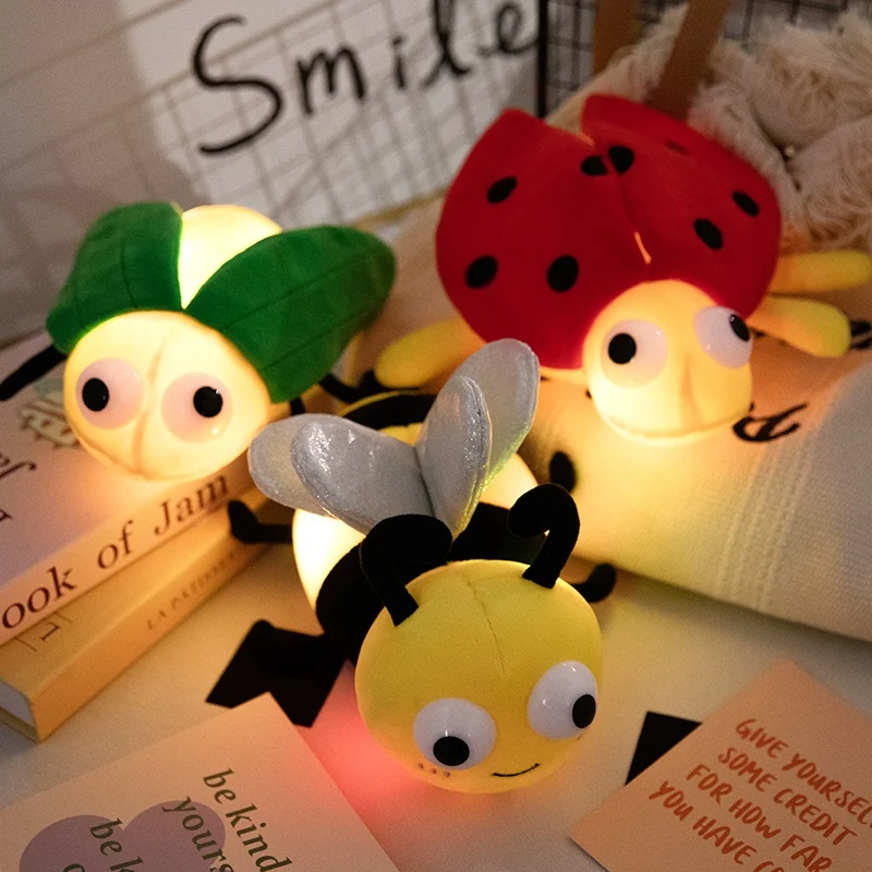 Ladybird Bee Firefly LED Light Stuffed Toy Animals Luminous Plush Dolls Cute Pillows Plush Toys for Girls Holiday