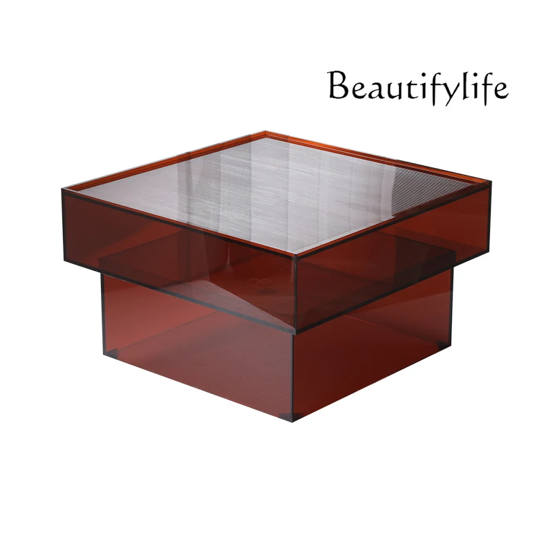 

Coffee table modern small apartment living room high-end acrylic square living room small tea table edge table