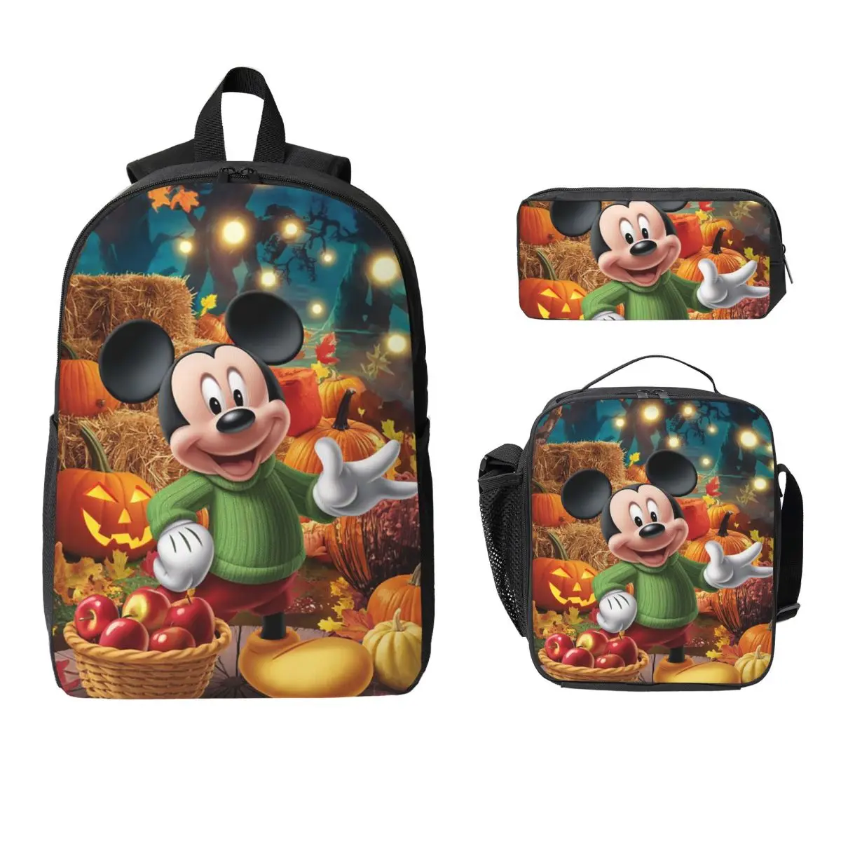

Mickey Mouse Backpack Student Boys Girls BookBag School Bag Laptop Shoulder Bags 3ps Insulated Lunch Bag Pencil Case