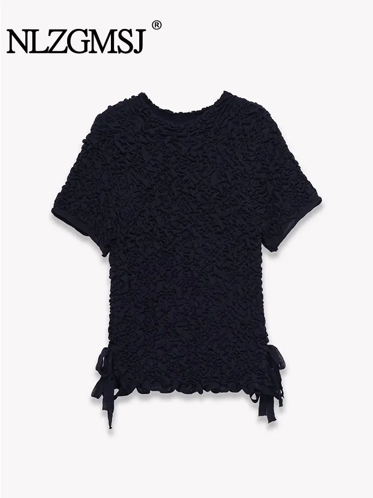 

NLZGMSJ Casual Chic Women Sweater Solid Bow Short Sleeve Knitted Tops New Fashion 2025 Spring Autumn Holiday Sweater