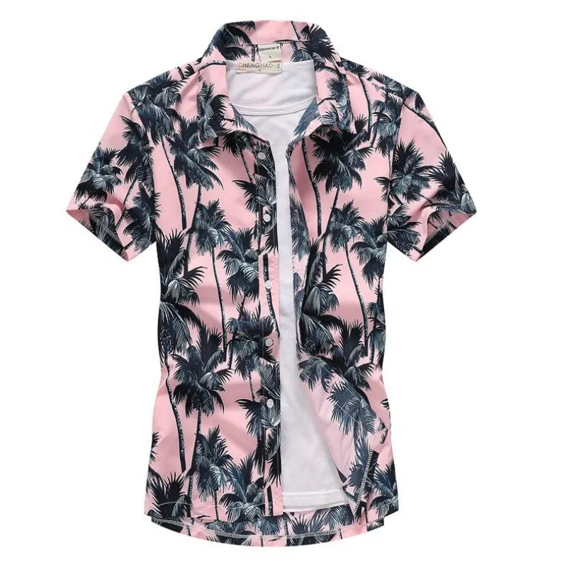 Summer Mens Hawaiian Casual Collar Shirts Short Sleeve Button Coconut Tree Print Beach Floral Fashion Vintage Clothing XS-5XL