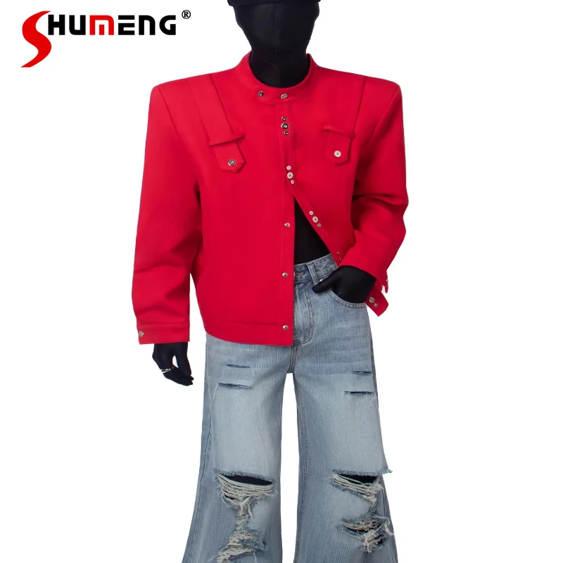 

Men's 2025 Winter New Fashion Jackets Personality Retro Stylish Jackets Shoulder Pads Stand Collar Comfortable Solid Color Coats