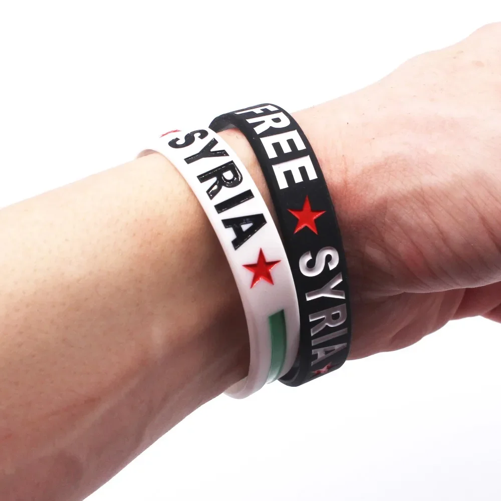 Free SYRIA Flag Wristband Love Peace Cheering Debossed Letter Star Silicone Bracelet Women Men Jewelry 2025