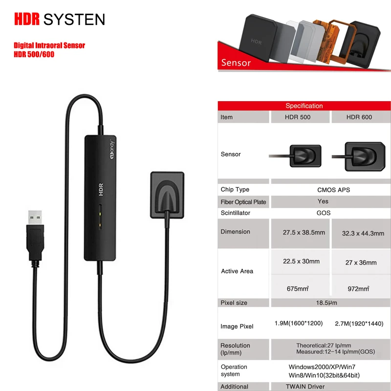 Dental Sensor HDR-600 Digital X-ray Intraoral Sensor CMOS APS High Frequency RVG Imaging System with Mutil Languages Software