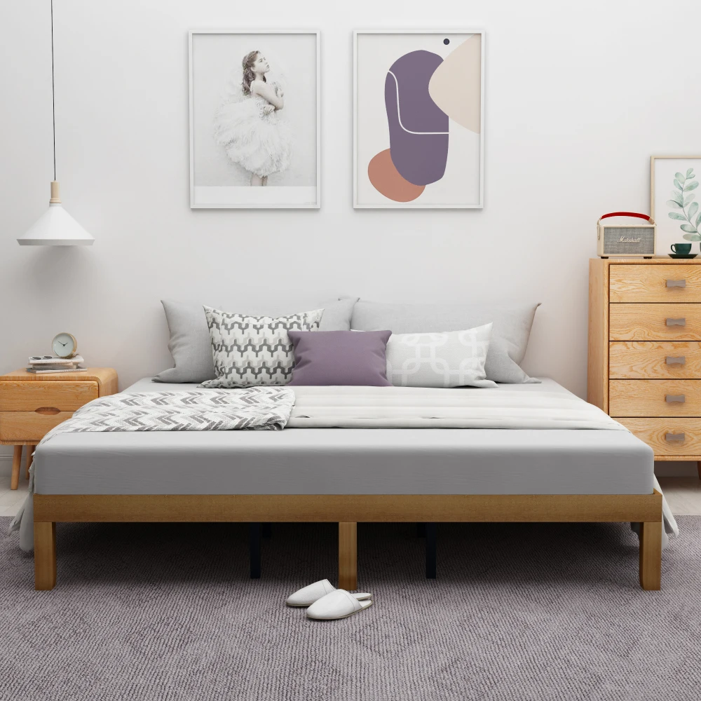 Queen Size Wood Platform Bed Frame,No Box Spring Needed,Strong Wood Slat Support, Easy Assembly Bedroom Furniture image 5
