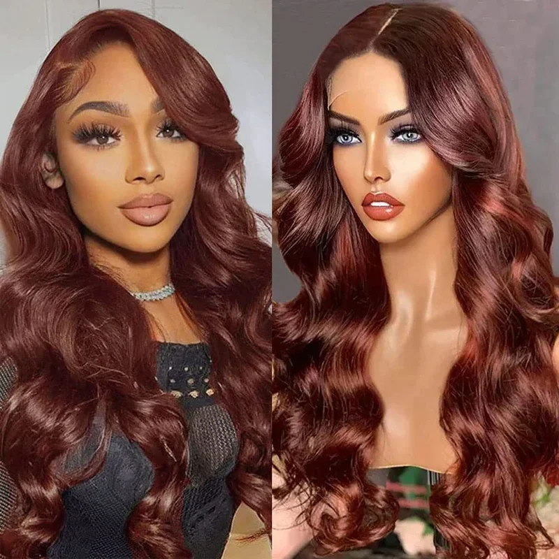 Reddish Brown Body Wave Lace Front Wig 13x4 Colored 30 Inch Lace Front Human Hair Wig Glueless 4x4 HD Lace Closure Wig for women