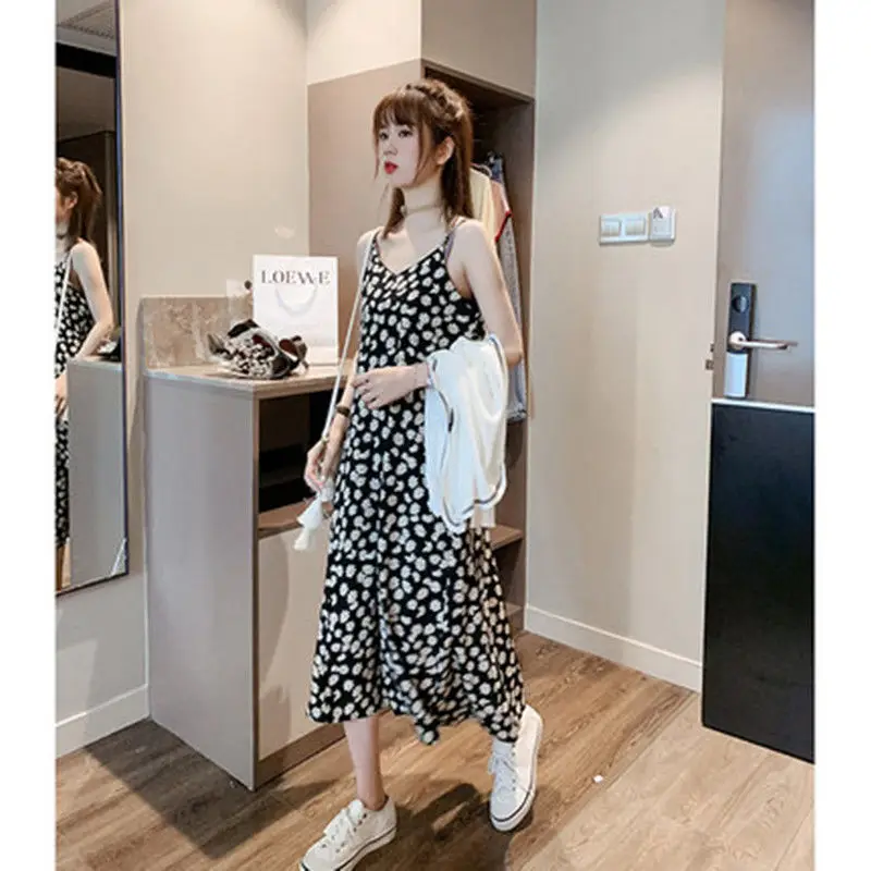 Strap Floral Printed Dress 2024 Summer Long Section of Loose Dress Woman Dress Vestido De Mujer Femme Robe
