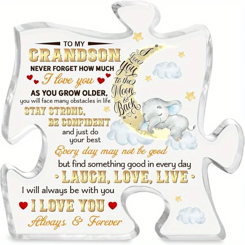 Grandson Inspirational Gift: Puzzle Acrylic Sign (Grandma & Grandpa).