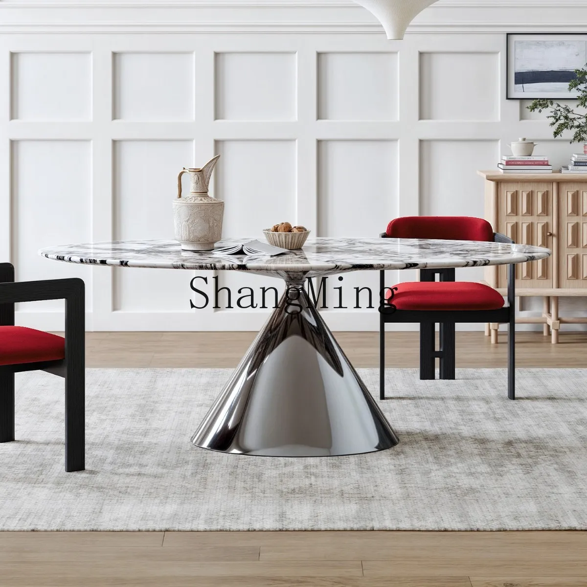 

CL Flying Saucer Dining Table High-End Marble Dining Table Light Luxury Stainless Steel Oval Dining Table