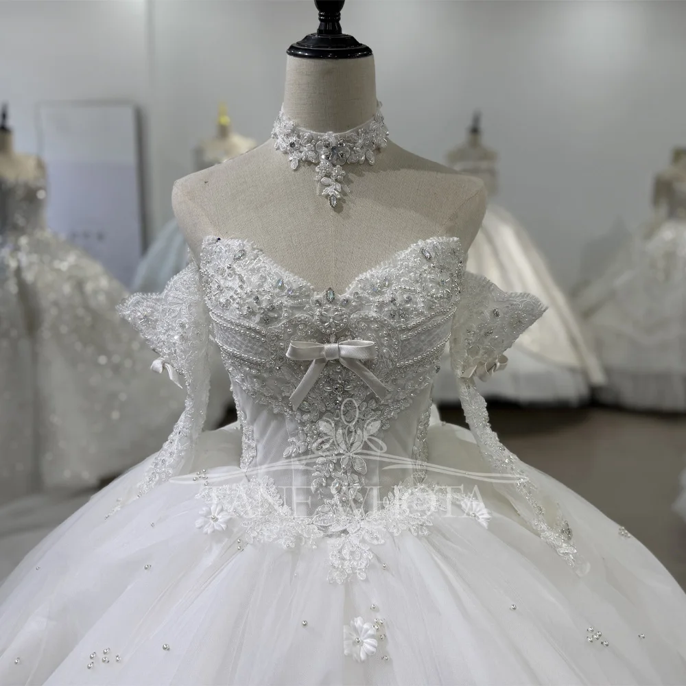 Robe de mariée en dentelle, manches détachables, dos à lacets, perles en cristal, personnalisable, 2025