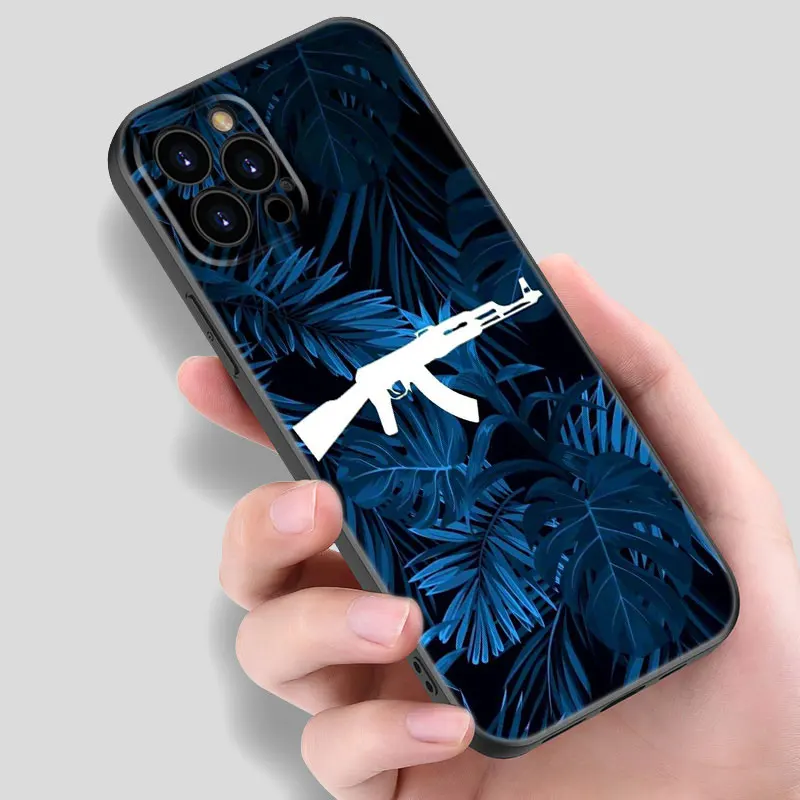 Weapons AK47 Gun Black Silicone Phone Case For Apple iPhone 12 13 Mini 11 14 15 Pro Max 7 8 Plus X XR XS SE 2020 2022