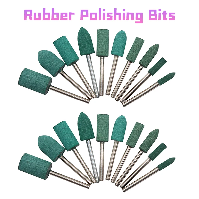 5~50pcs Rubber Polishing Bits Polishing Drill Bit Green Buffer Abrasive Bits Metal Polish Tips Rotary Tool Bullet/cylinder Shape