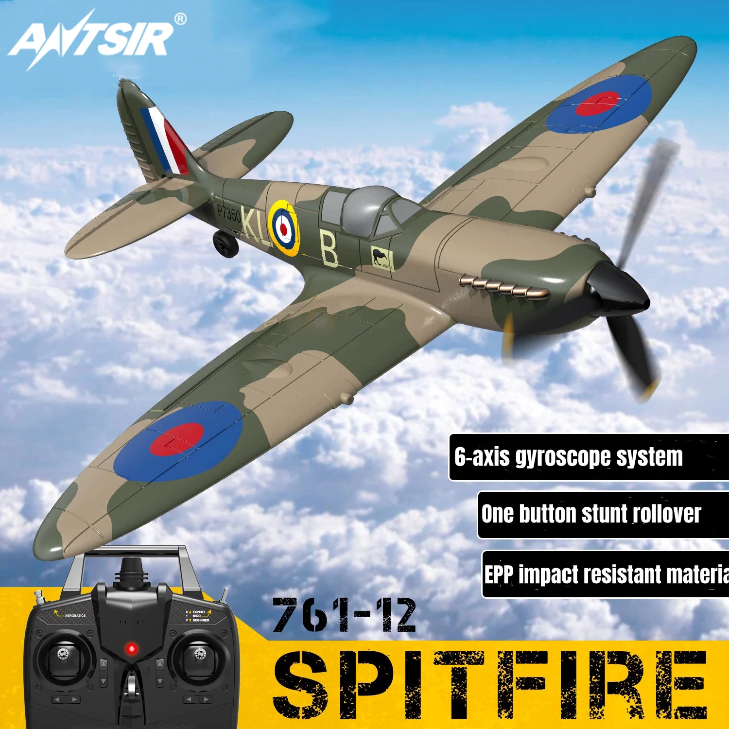 Volantex Uk Spitfire Rc Airplane 2.4g 4ch Remote Control Plane Epp Fighter One-key Aerobatic 6-axis  Warbird Mini Rtf 761-12