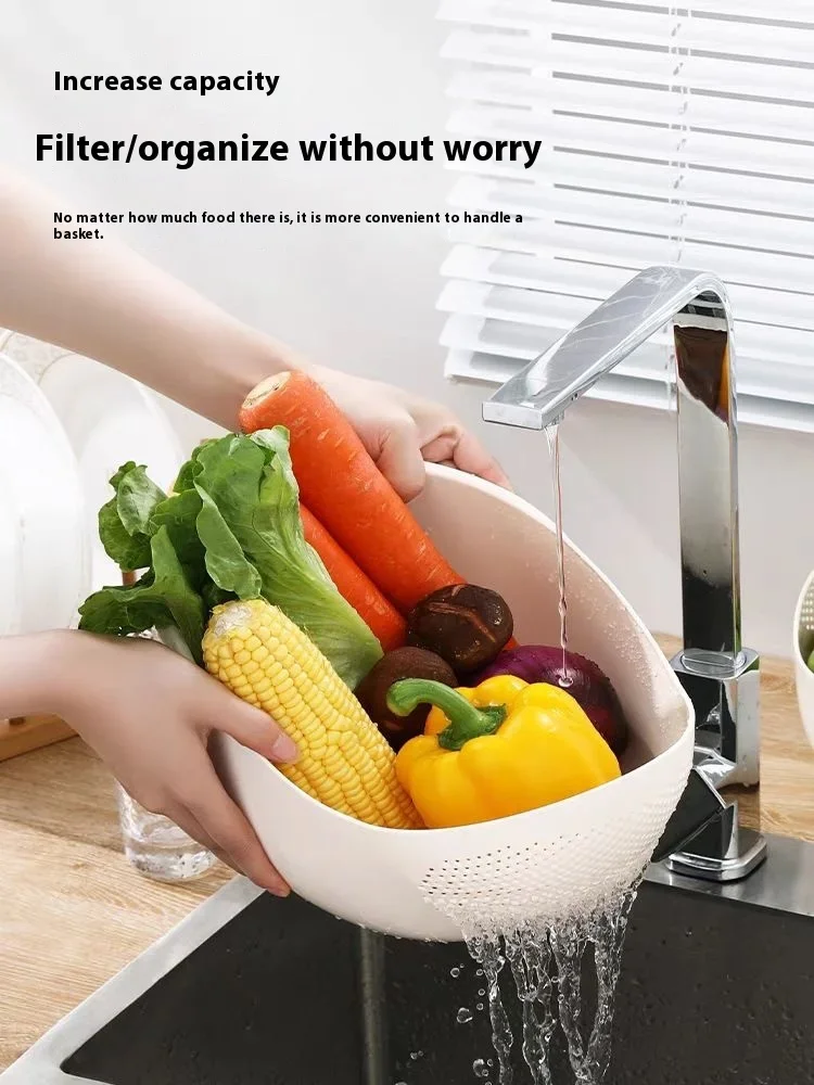 

Household Kitchen Organizer Drainage Basket Plastic Rice Washing Basket Kitchen Supplies Vegetable Washing Basket Fruit Bowl