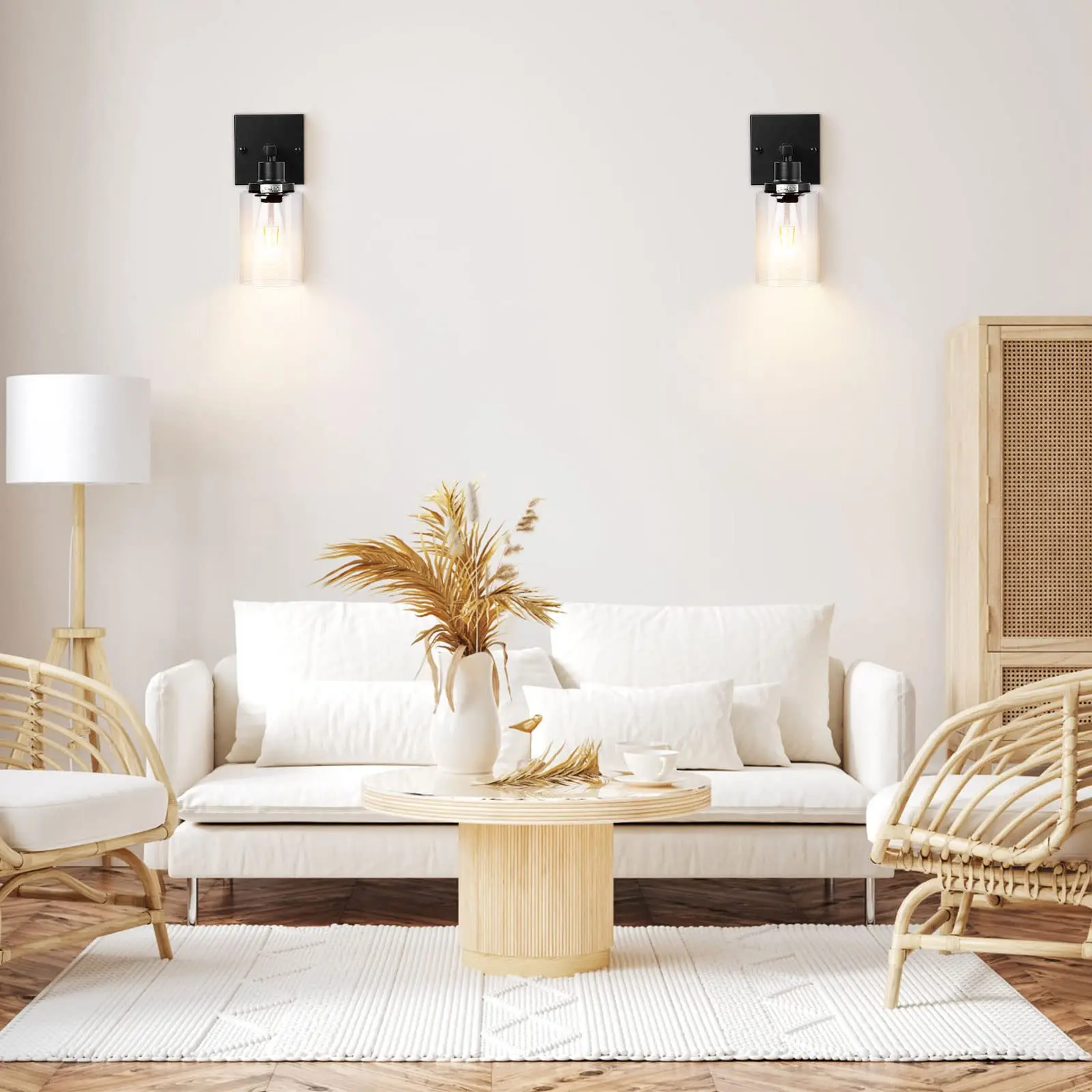 Banheiro Vanity Light Wall Sconces Conjunto de duas luminárias, Iluminação de parede de metal com sombra de vidro transparente para espelho da sala