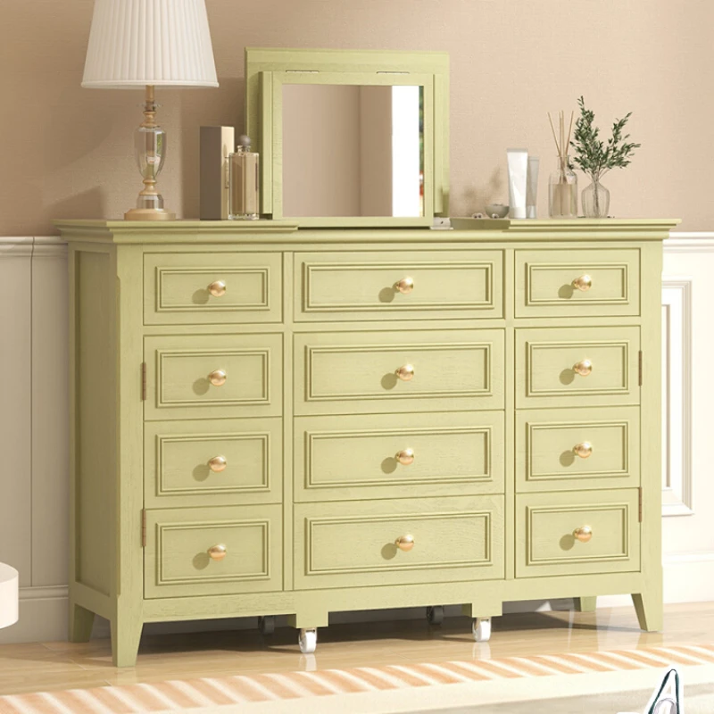 Self-Viewing Mustard Green Dressing Table Storage Cabinet Integrated Flip Beauty Table Desk Dual-Use Multifunctional Locker