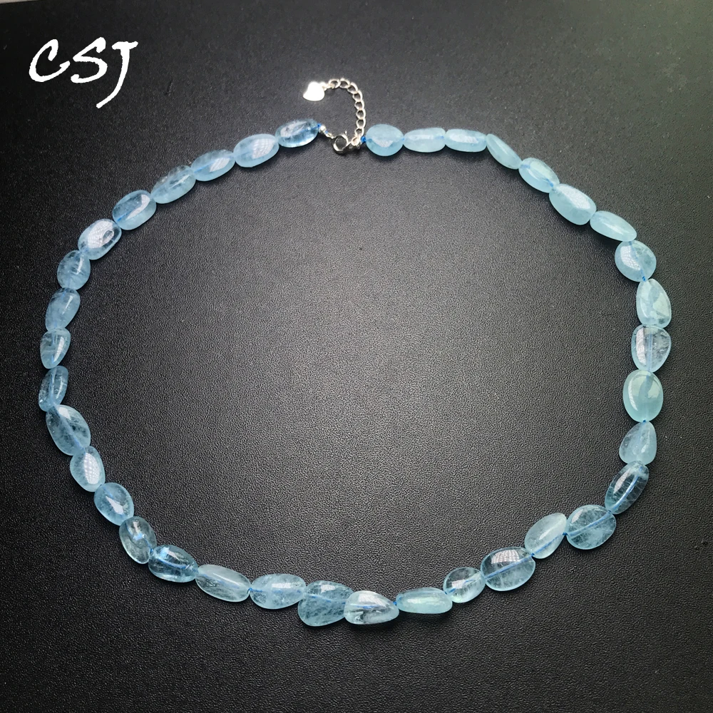 Trendy Natural Raw Aquamarine Necklace 925 Silver for Women Birthday Christmas Party Jewelry Gift