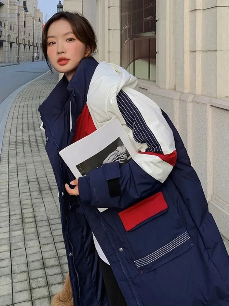 

Contrast Stitching White Duck Down Coat For Womens Clothing 2023 New Winter Thicken Down Jacket Female Hooded Warm Loose Parkas