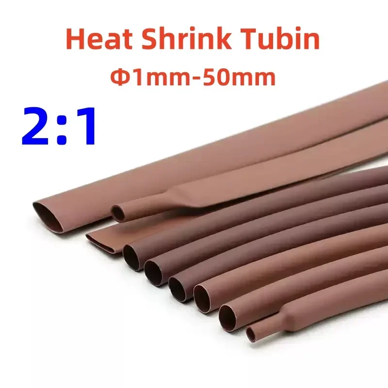 5/2/1 Meter Brown Heat Shrink Tube 2:1 Polyolefin Thermal Cable Sleeve Insulated Φ1mm-50mm