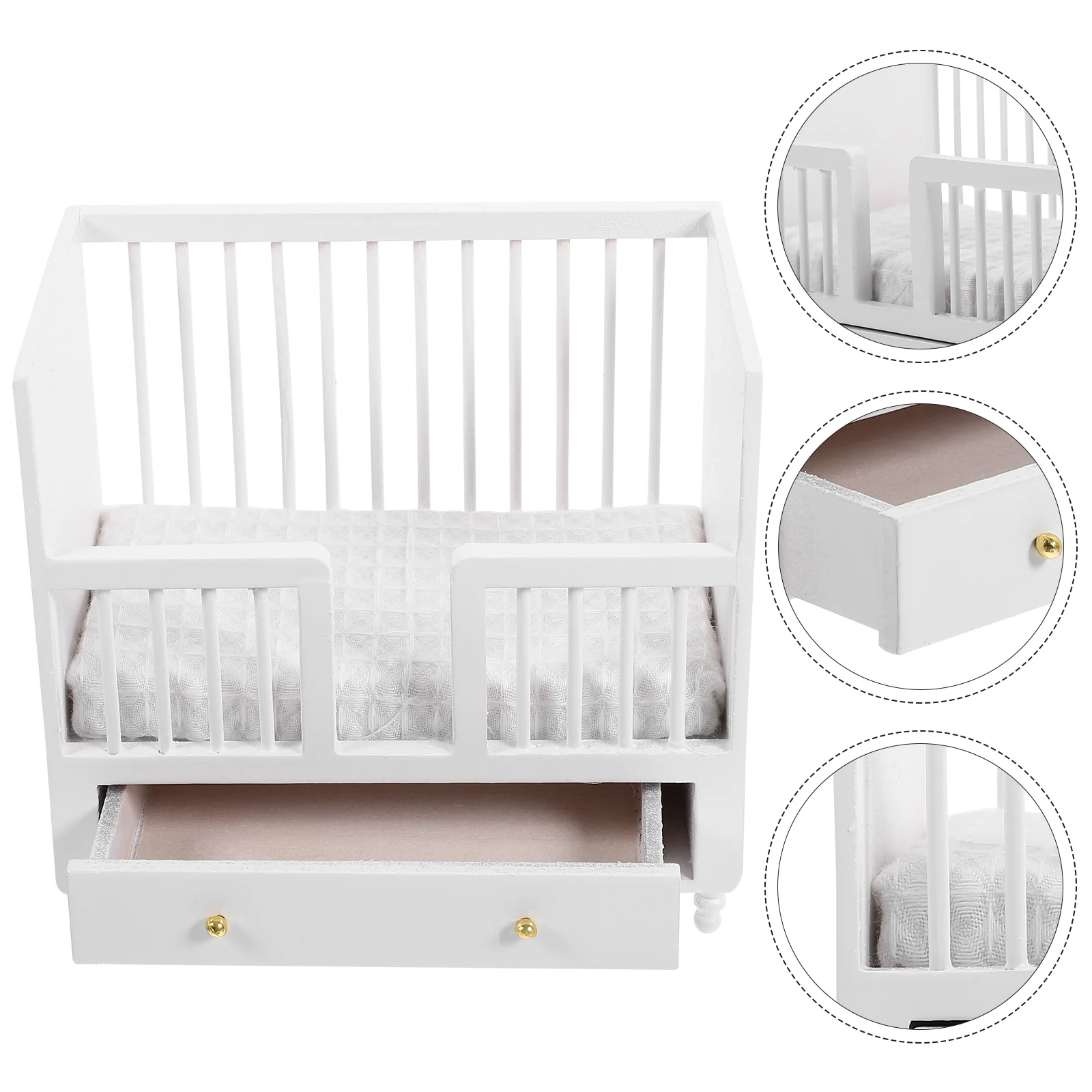 Dollhouse Mini Furniture Dolls Baby Crib Toy Bed Model Adornment Wooden Miniature Birch Accessory