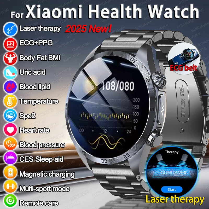 2025 New Laser therapy Uric Acid Blood Fat Physiotherapy Smart Watch Men Body Fat Blood pressure