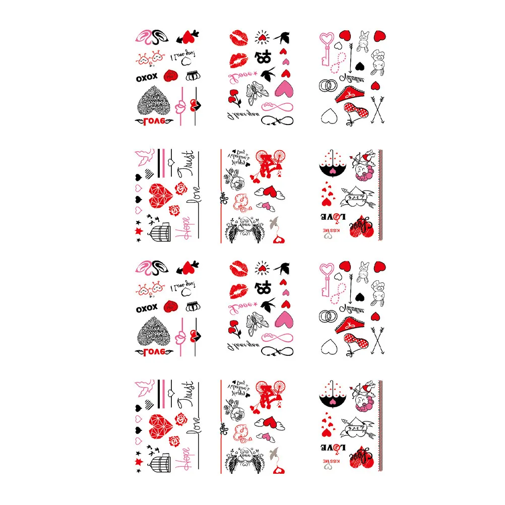 

12pcs Temporary Tattoo Stickers Valentine Heart Design Body Art Decals For Face Arm Leg Breast Decor Breathable Skin-Friendly