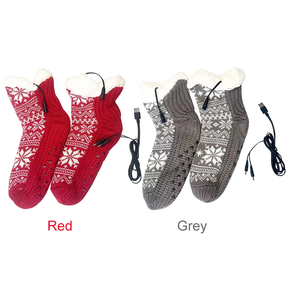 USB Heated Soft Knitted Socks Fluffy Slipper Socks Plush Floor Socks Cozy Bed Slippers Carpet Socks for Winter