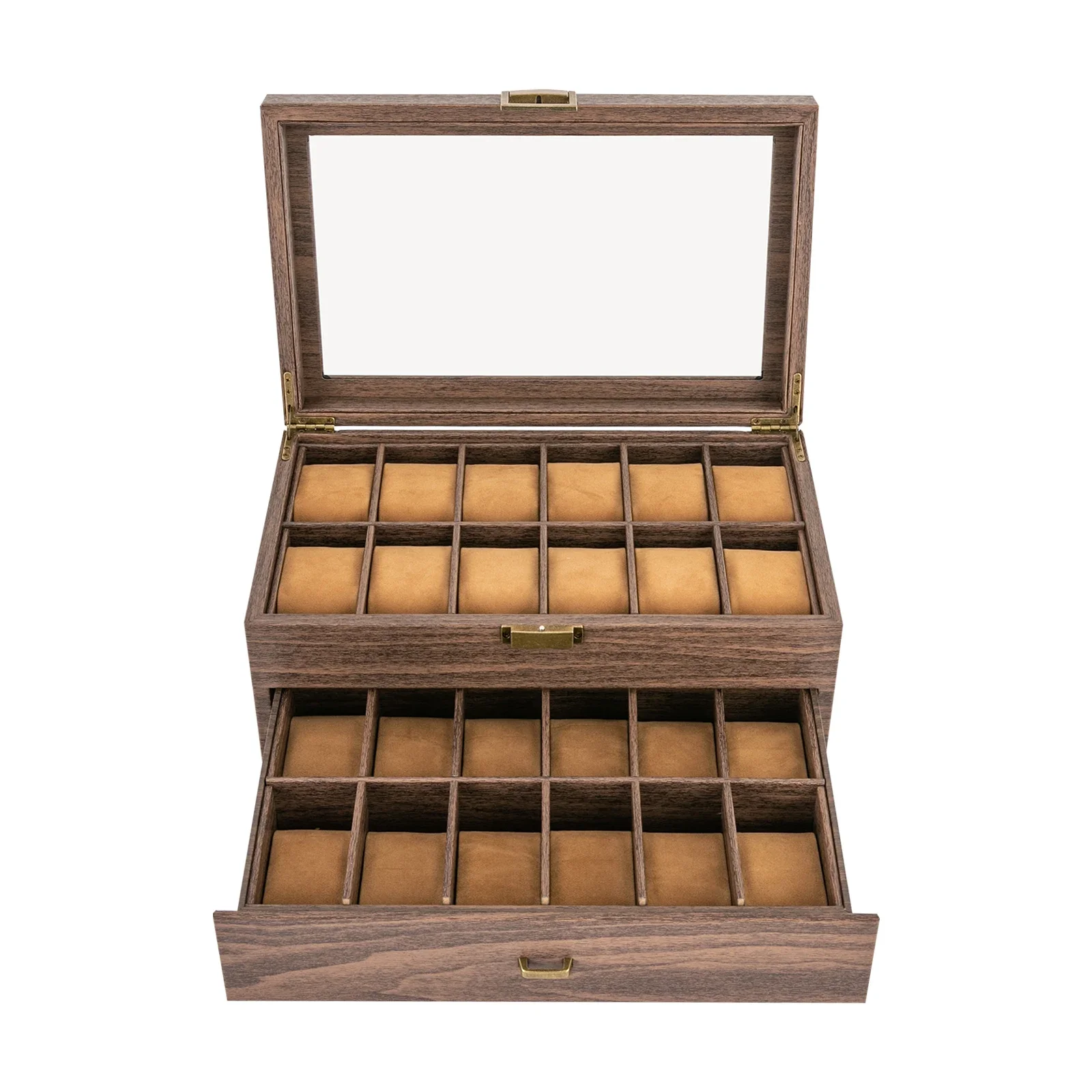 Nordic Watch Box Case Storage 24 Slots 2 Layers PU Men Women Jewelry Holder Display Case W/ Drawer Space Saving Anti-corrosion