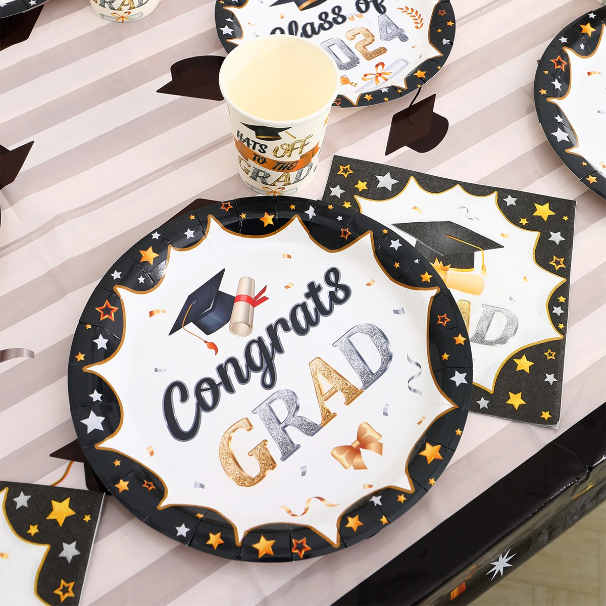 Graduation Disposable Party Tableware Congrats Grad Theme Party Decoration Graduation Supplies Plates Napkins Tablecloth 2024