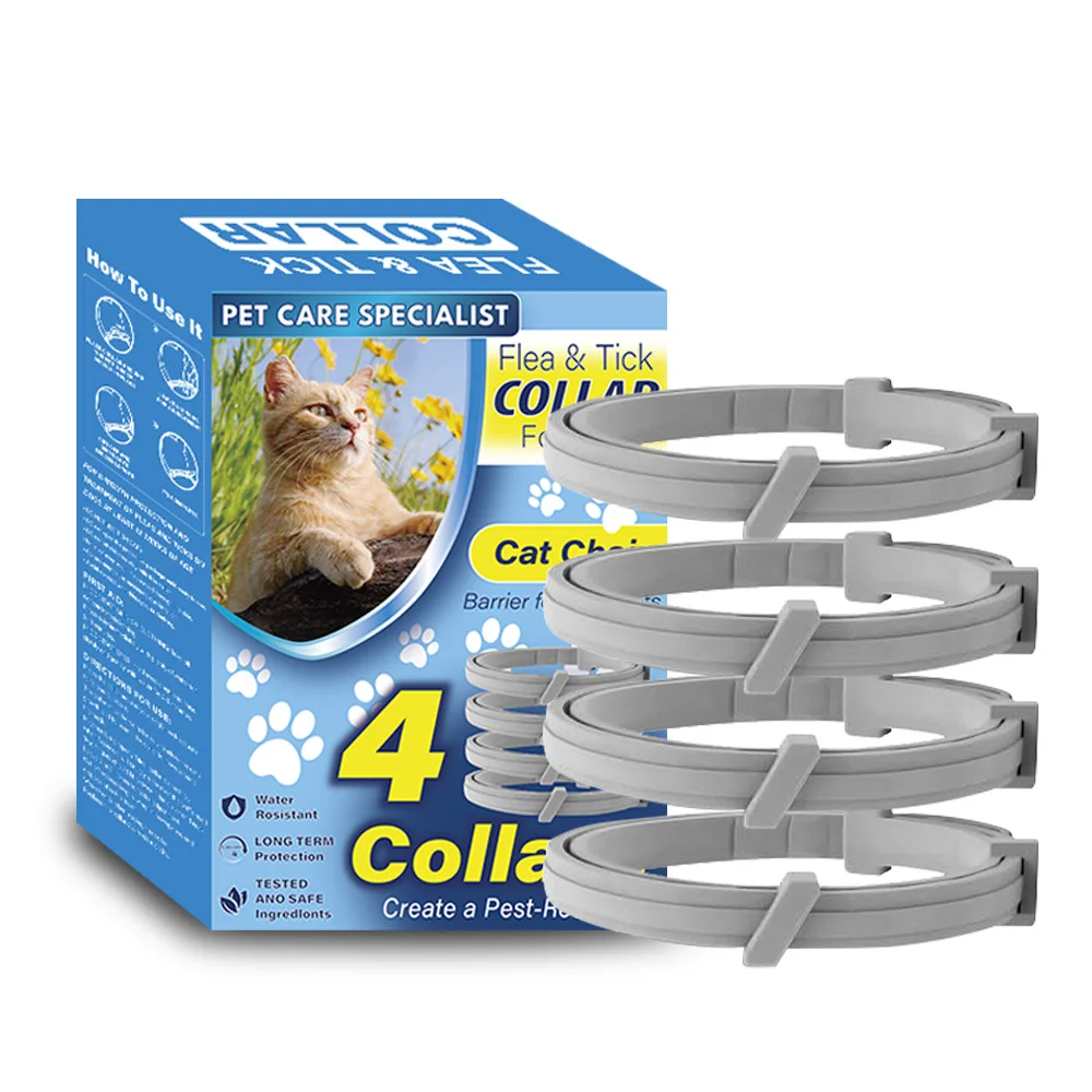 

4 Pack Natural Flea And Tick Collar for Cats Adjustable Eco-Friendly Essential Oil Repellent Long-Lasting 8 Months Fits Most Cat