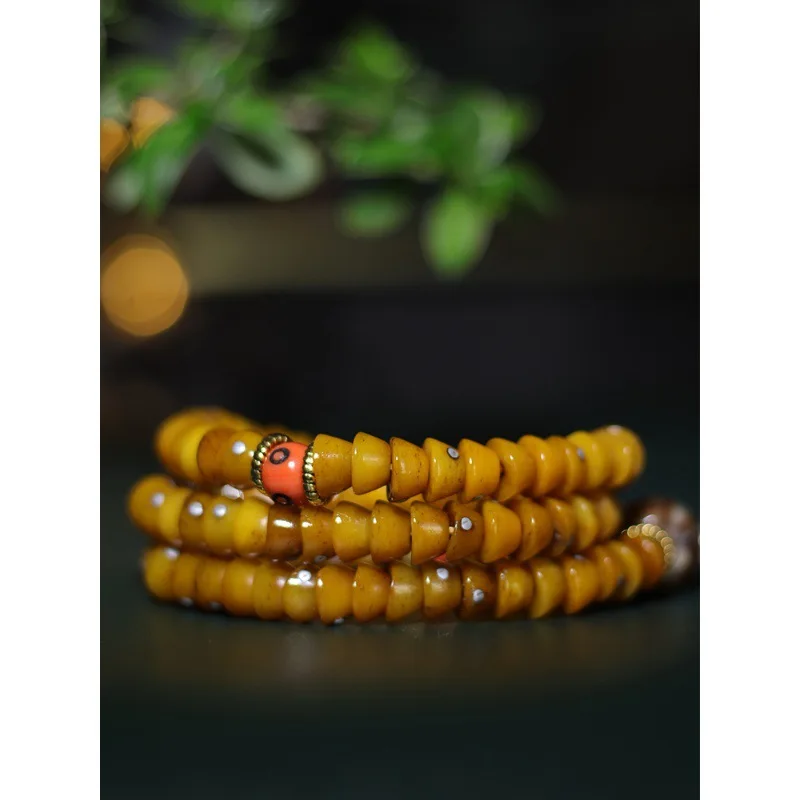 -style old yak with 108 authentic Mani beads, collectible cultural item, Tibetan cow bone bracelet
