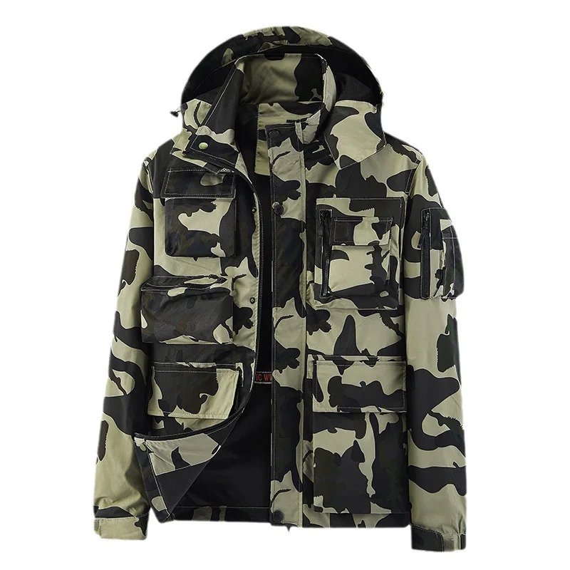 2024 Spring Men Hooded Cargo Jacket Men Autumn Bomber Jackets Camouflage Windbreaker Male Casual Cargo Coats