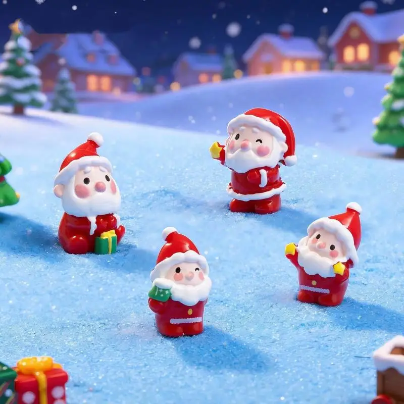 4Pcs Small Santa Claus Decorations Adorable Landscape Dollhouse Ornaments for Bonsai Home Xmas Decor