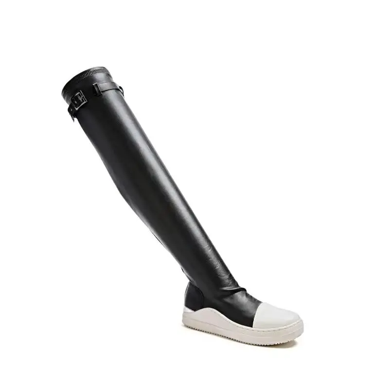 

Women Over Knee High Boots Platform PU Leather Luxury Trainers Casual Stretch Shoes Spring Flats Black Red Socks Shoes Big Size