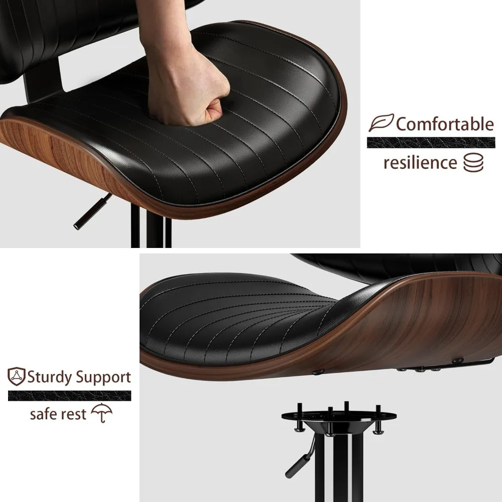 회전 바 의자 세트, 주방 카운터용 조절 가능한 Bentwood 바 의자, 등받이가 있는 현대적인 PU 가죽 덮개를 씌운 바 의자