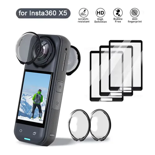 Para Insta360 X4 X5 Protector de pantalla tapa protectora de lente película de vidrio templado Kit protector antiarañazos 360 ° Accesorios para cámaras de vídeo