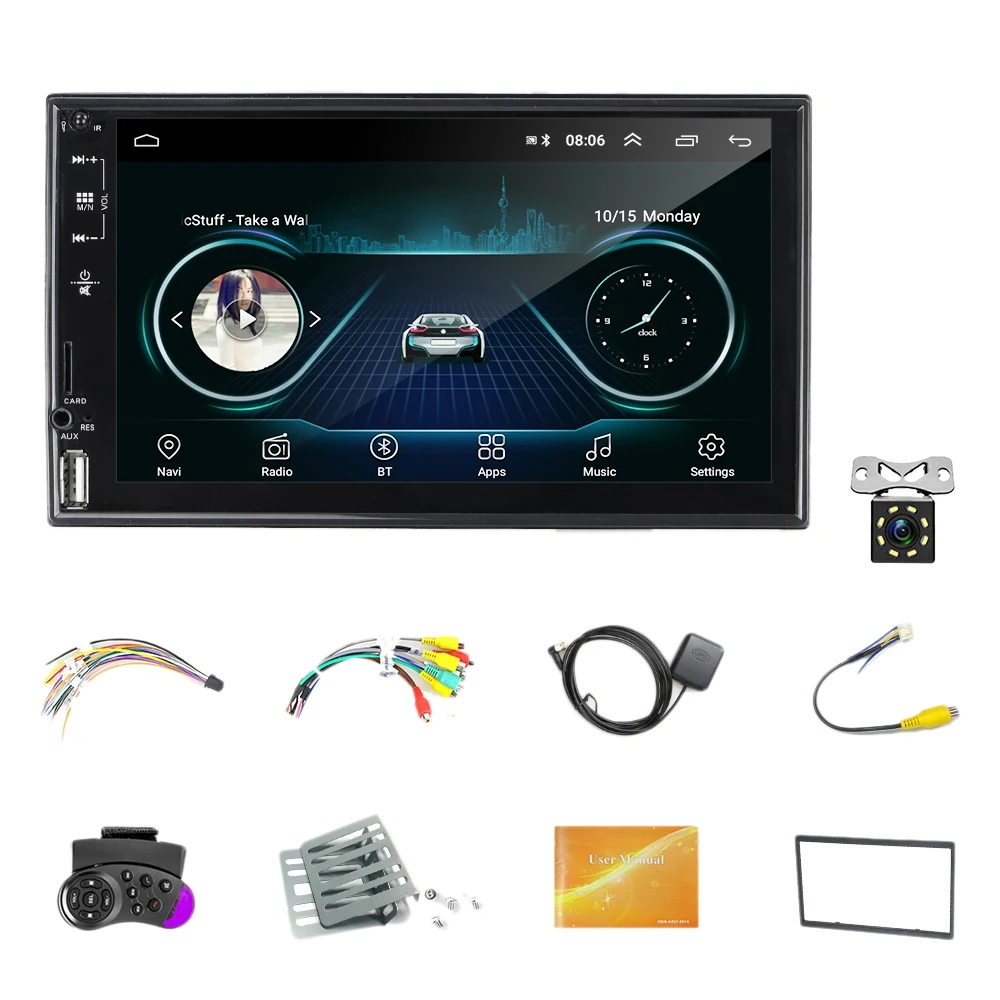 

7 Inch Car Multimedia Player 2 Din Android 10.1 MP5 Player 2.5D Press Screen Stereo Radio with 8 LED Backup