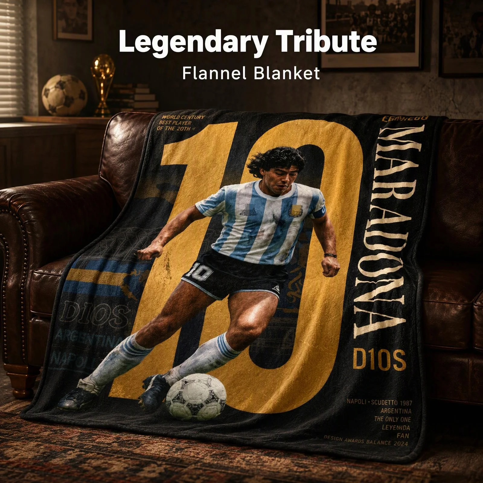 LOUSIDREAM Diego M-Maradona Commemorative Flannel Blanket, Soft Warm Print Throw for Argentina Football Fans Sofa Bedroom Decor