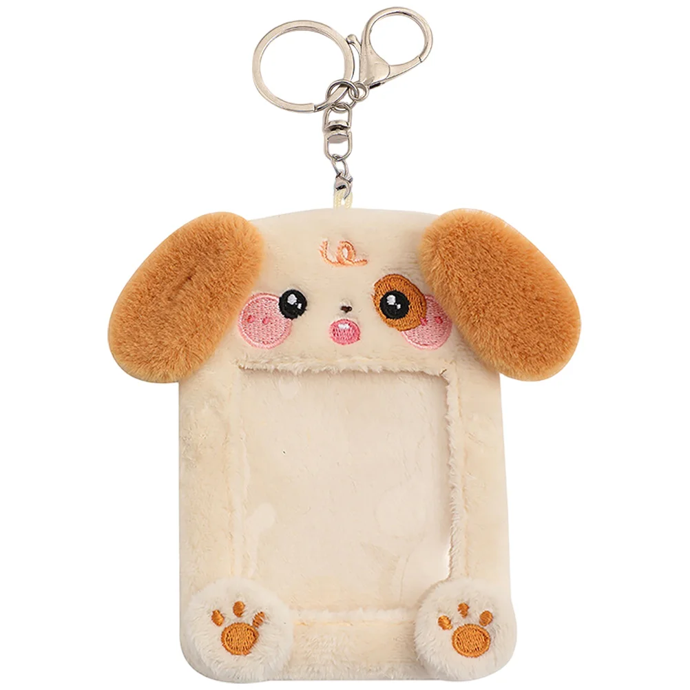 Plush Animal Card Holder Keychain Clear Sleeves Visible Postcards Bus Fabric Badge Man Cartoon Cover