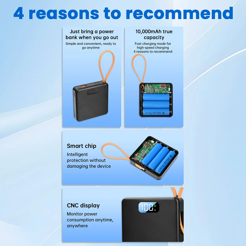 DIY 3*18650 Batterie-Powerbank-Kit 10W 22.5W Schnellladegehäuse mit Ladekabel, abnehmbar, schweißfrei, mobiles Stromversorgungs-Kit – Detail 4